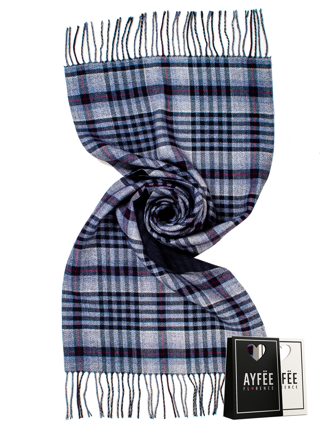 STOLA CHECKED CON FRANGE, 100%VI, MADE IN PRC     - BLACK